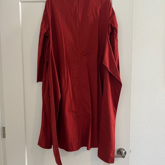 COS Red Long Sleeve Smock Tie-Waist Midi Dress - Size 10 - Picture 4 of 6